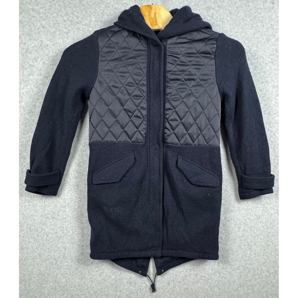 Gap Parka Jacket Womens XS Navy Blue Quilted Mixed Media Wool Blend